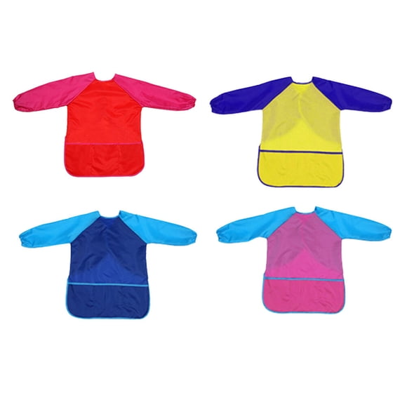 EeaseMX 4 delantales impermeables de manga larga para bebé, para pintar (talla M, rojo, amarillo, azul, rosa, azul y azul)