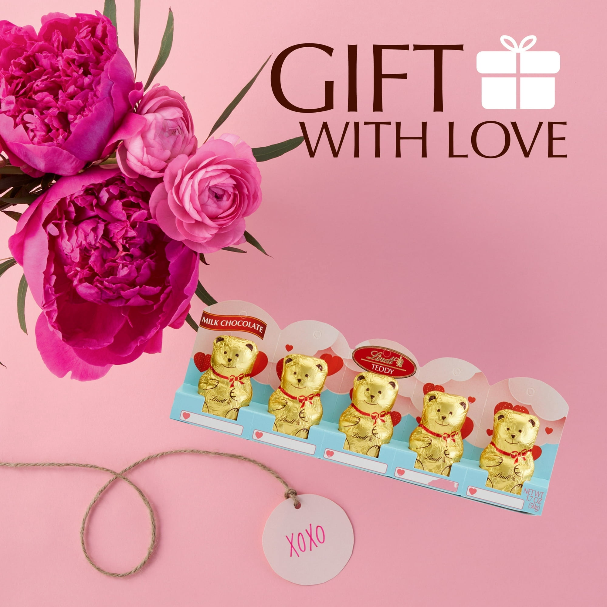 Lindt TEDDY Valentine's Milk Chocolate, Valentine's Candy, 1.7 oz. (Pack of 5)