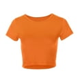 thumbnail image 3 of DuoJiaJ Womens Summer Short Sleeve Cute Crop Tops Casual Basic Crewneck Slim Fit T Shirts Boho Style Blouses Orange L, 3 of 4