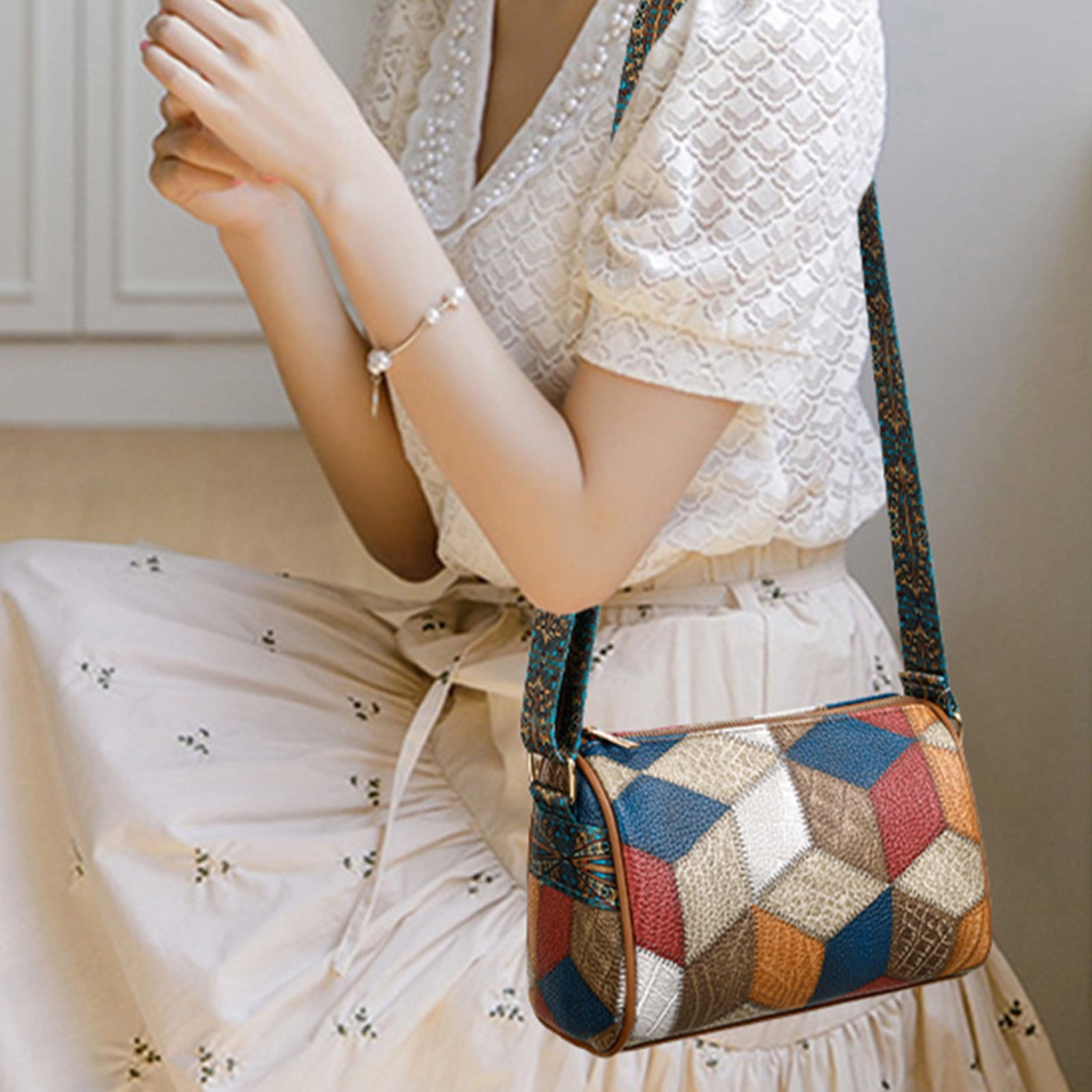 pstuiky Bolso de hombro de piel suave lavada para mujer, con