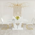 thumbnail image 5 of JUFU 63" Dining Table Set for 4, Faux Marble Table, 4 White PU Chairs, Gold Cantilever Legs, 5 of 11