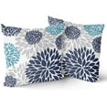 thumbnail image 2 of Navy Blue Throw Pillows Covers 20x20 Set of 2, Purplish Aqua Dahlia Flower Pillow Cushion Cases, Teal Grey Floral Decor Throw Pillows Cover Gifts for Bed Couch Sofa Living Room, 2 of 6