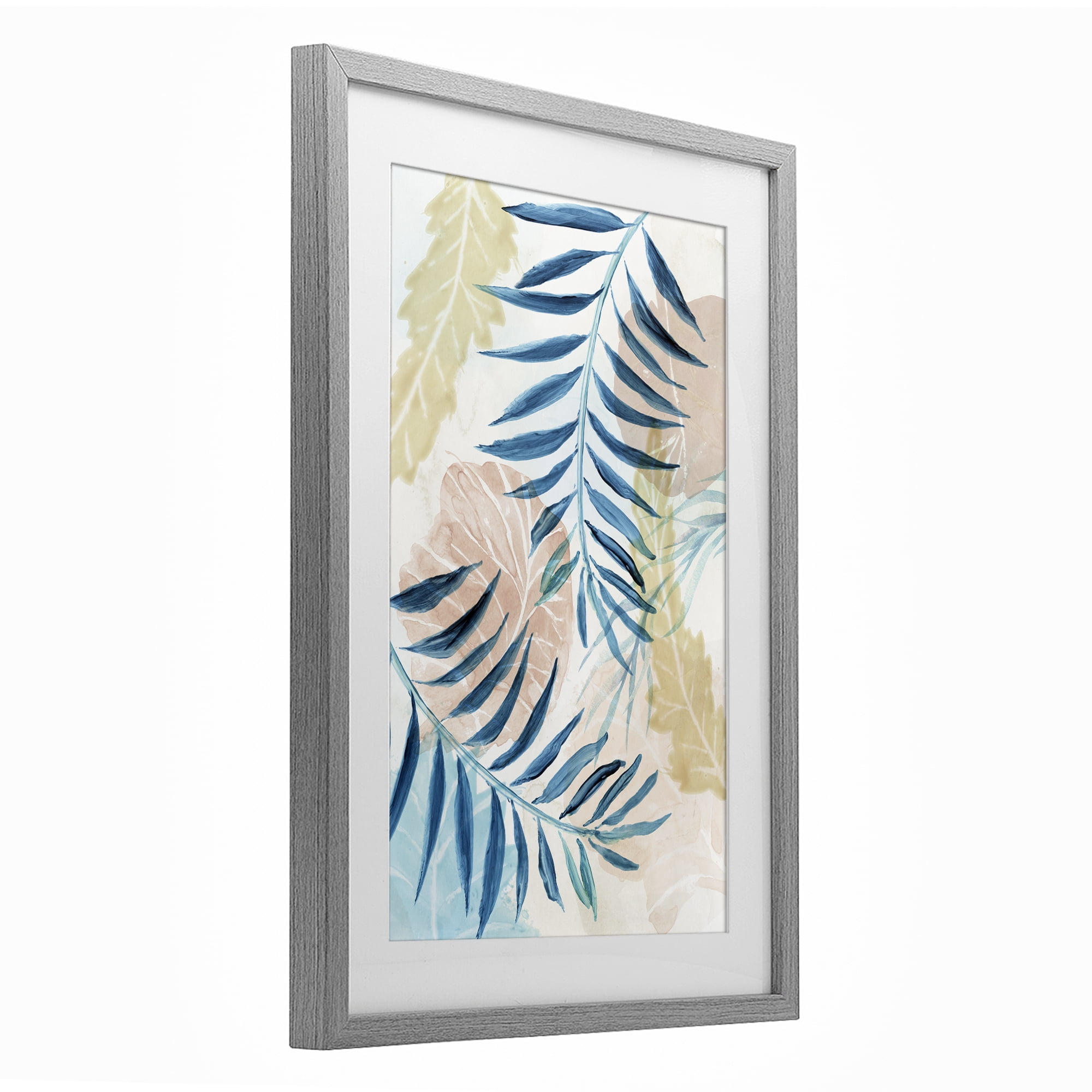 Stupell Industries Palm Fronds in Pastel Haze Gray Framed Print Under Glass, design by Nan
