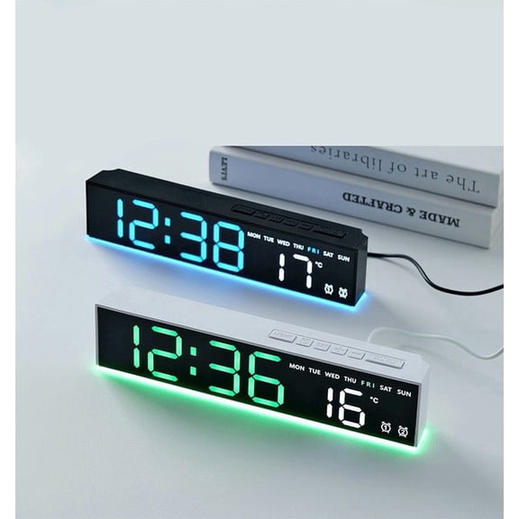 Digital Clock with Temperature and Date Display, LED Bedroom Clock with DST, Dimmable Brightness, USB or Battery Powered for Nightstand, Desk, Office