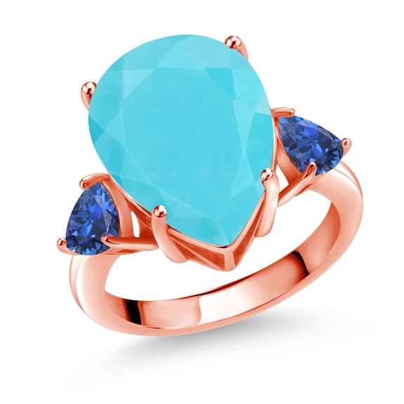 Gem Stone King 7.08 Ct Green Turquoise Blue Created Sapphire 18K Rose Gold Plated Silver Ring (Size 8)