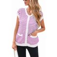 thumbnail image 1 of Womens Cap Sleeve Button Down Sweater Knit Top Summer Cute Striped Cardigan Sweaters with Patch Pockets, 1 of 7