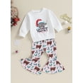 thumbnail image 3 of Liacowi Toddler Girls Christmas Pants Set Long Sleeve Letters Bull Print Sweatshirt Plaid Cow Print Flare Pants 6M 12M 18T 24T 3T 4T Toddler 2Pcs Fall Winter Christmas Clothes, 3 of 9