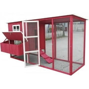 Red Wooden Chicken Coop with Run for 4-6 Chickens, Outdoor Waterproof Hen House