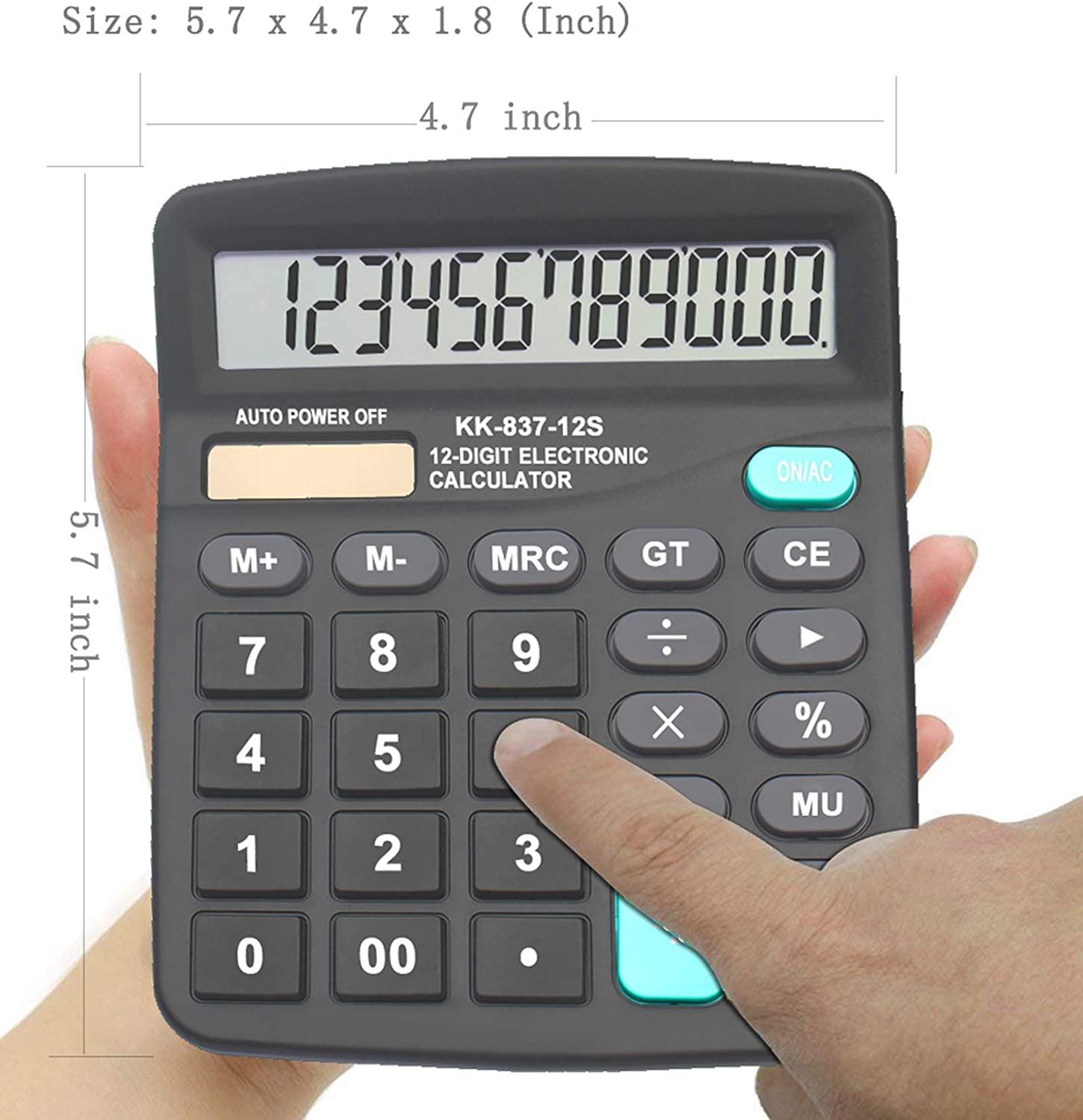 Basic 12 Digit Big Button Office Calculator Black 5 Pack Calculators Large Display for Desk AA Battery Included Solar Calculator 