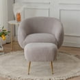 thumbnail image 3 of Sesslife Fluffy Chair with Ottoman, Gray Accent Chair and Ottoman Set for Bedroom Living Room, Modern Chair with Iron Legs, Curved Back and Round Arms, 500 Weight Capacity, 3 of 14