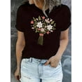 thumbnail image 1 of Women's Floral Bouquet Print T-Shirt, Casual Crew Neck Short Sleeve Top, Polyester 95% Spandex 5%, Medium Stretch Knit Fabric, All-Season Fashion Tee, Casual Wear Tee | Minimalist Tshirt | Polyester, 1 of 6