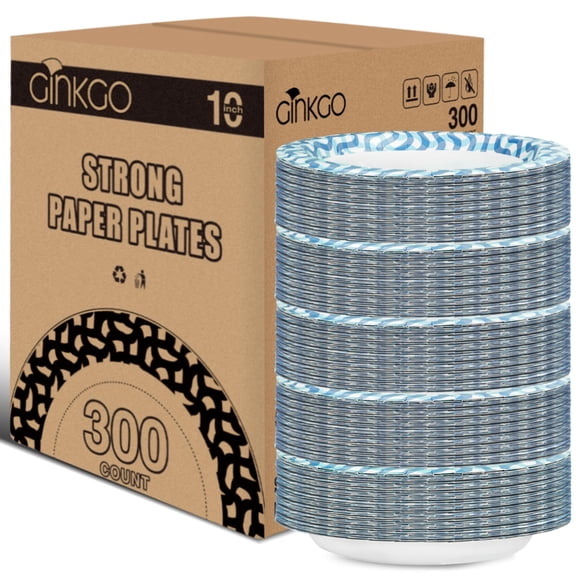 Platos de papel de ginkgo, 10 pulgadas, 300 unidades, desechables a granel