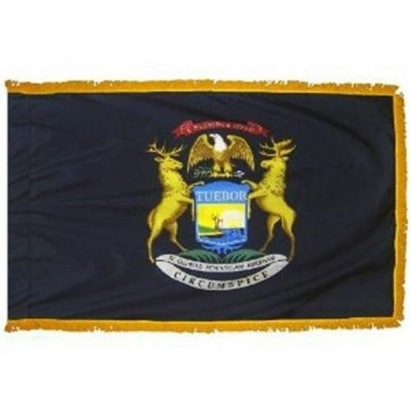 Annin Flagmakers 142690 3 ft. x 5 ft. Indoor and Parade Colonial Nyl-Glo Michigan Flag with Fringe