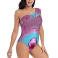 thumbnail image 3 of Sikiie Pink Shark Pool Fantasy Print Women One Piece Swimsuits Tummy Control One Shoulder Bathing Suits Ruffle Swimwear, From S to XXL-Small, 3 of 6