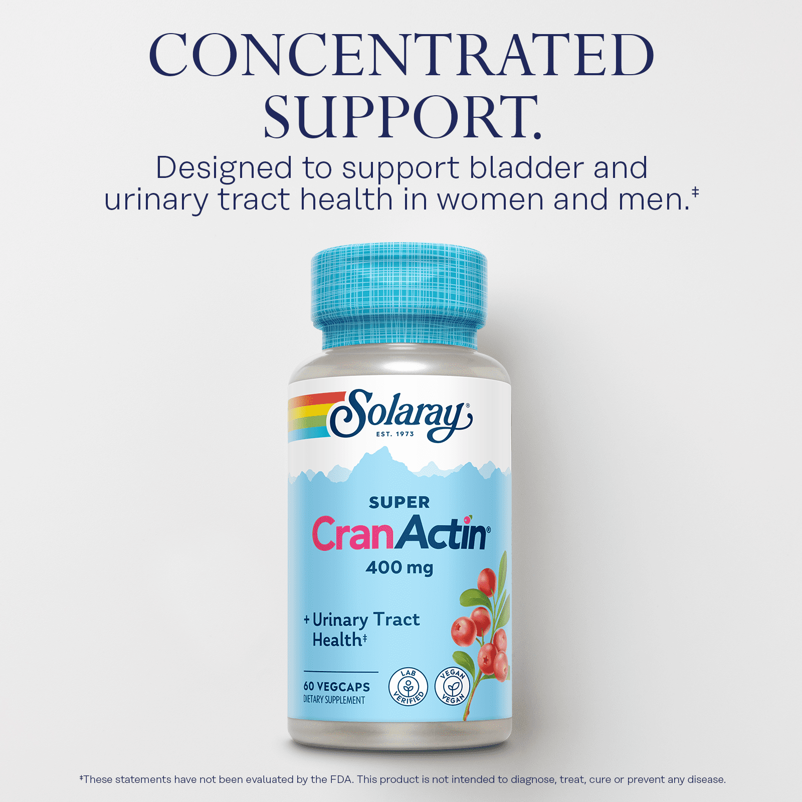 Solaray Super CranActin Cranberry Extract 400mg | Healthy Urinary Tract Support | With Added Vitamins | 60 VegCaps