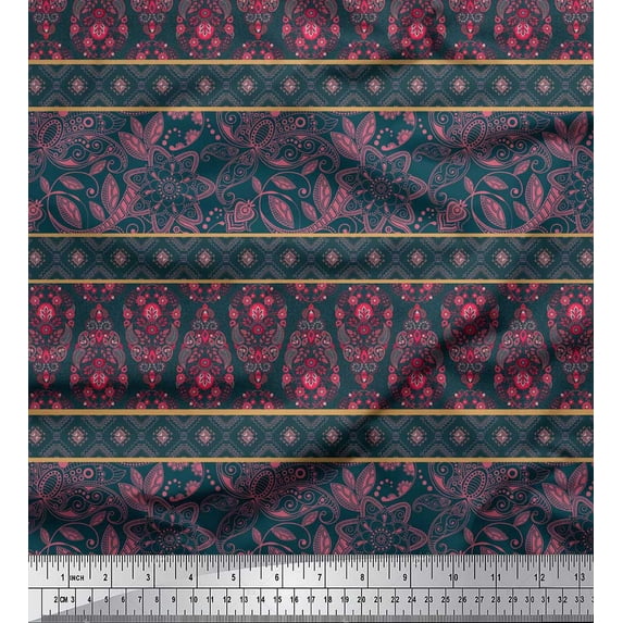 Soimoi Cotton Voile Fabric Stripe,Leaves & Floral Block Fabric Prints By Yard 56 Inch Wide