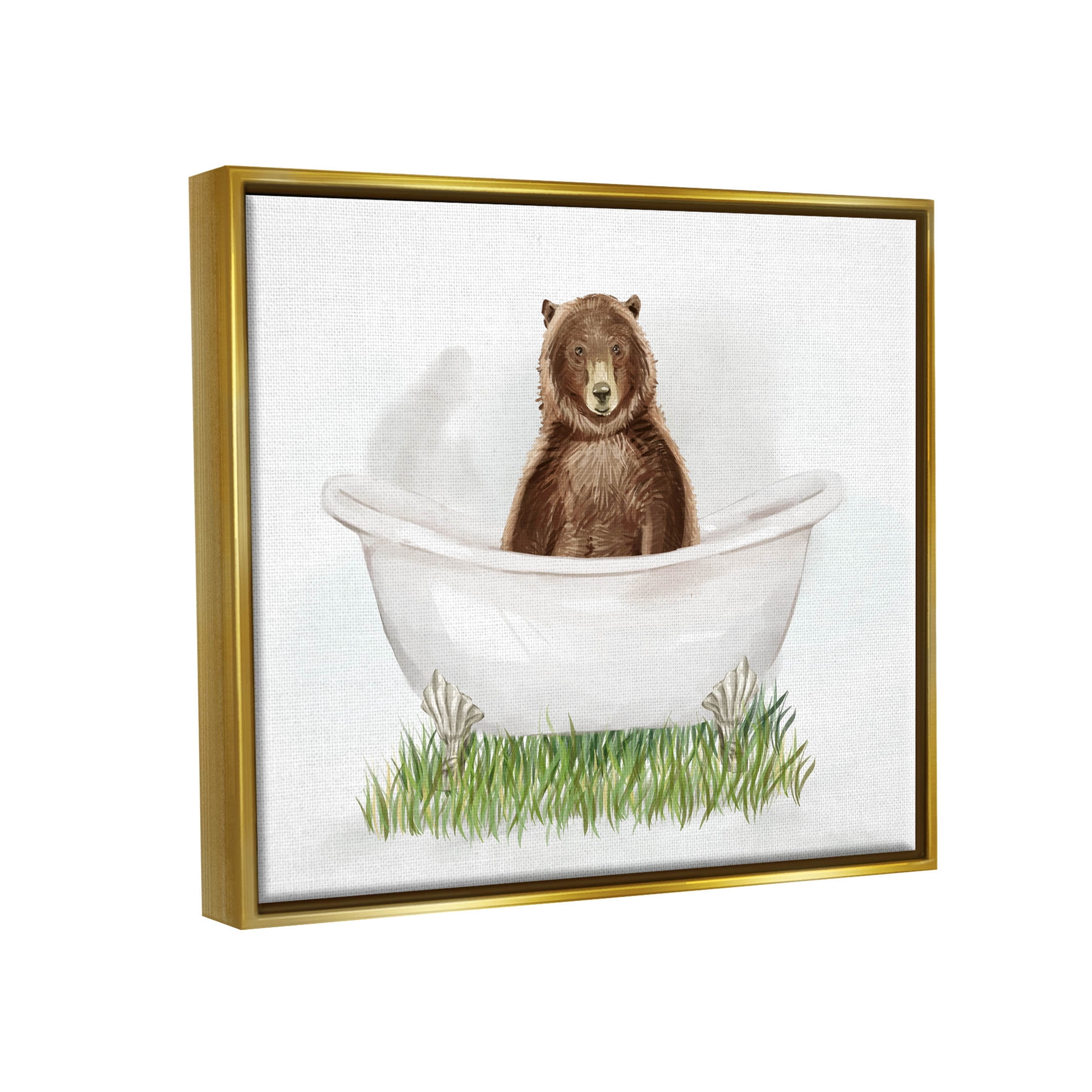 Bear In Tub Bathroom Animal Animals & Insects Graphic Art Metallic Gold Framed Art Print Wall Art