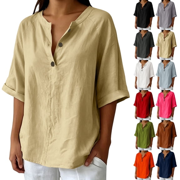 Bixock Maternity Tops for Women Short Sleeve Button Front Pregnant Tops Crew Neck Maternity Shirts Soft Breathable Maternity Blouse Comfortable Maternity Clothings