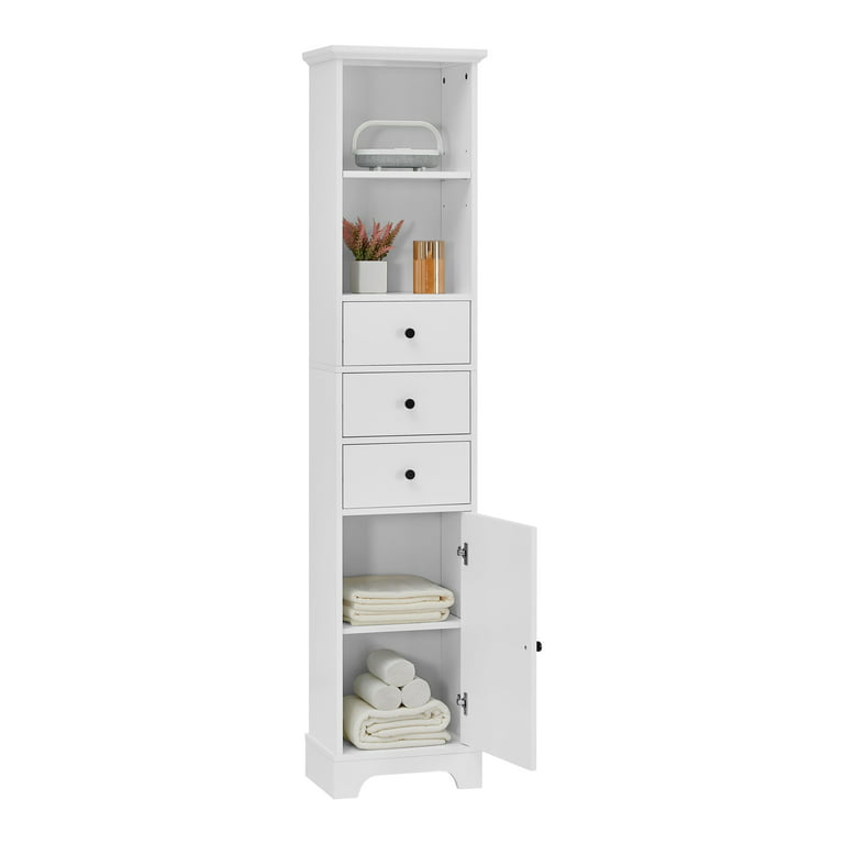 Dropship White Bathroom Storage Cabinet With Shelf Narrow Corner Organizer  Floor Standing (H63 6 Shelves 1 Door) to Sell Online at a Lower Price