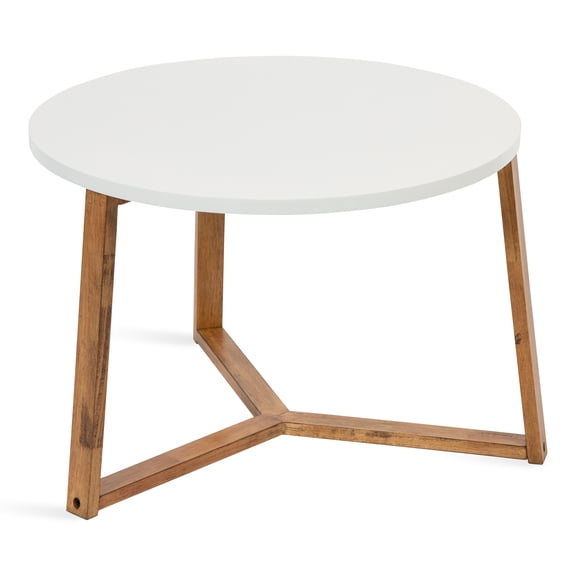Kate and Laurel Rioux Round Coffee Table, 26 x 26 x 18, White and Natural Wood, Wooden Coffee Table