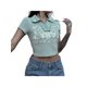 thumbnail image 1 of SAYOO Tops de Manga Corta para Mujer con Solapa, Estampado Floral de Letras Versión Flaca Ombligo Ropa de Verano SAYOO  Casual, 1 of 9