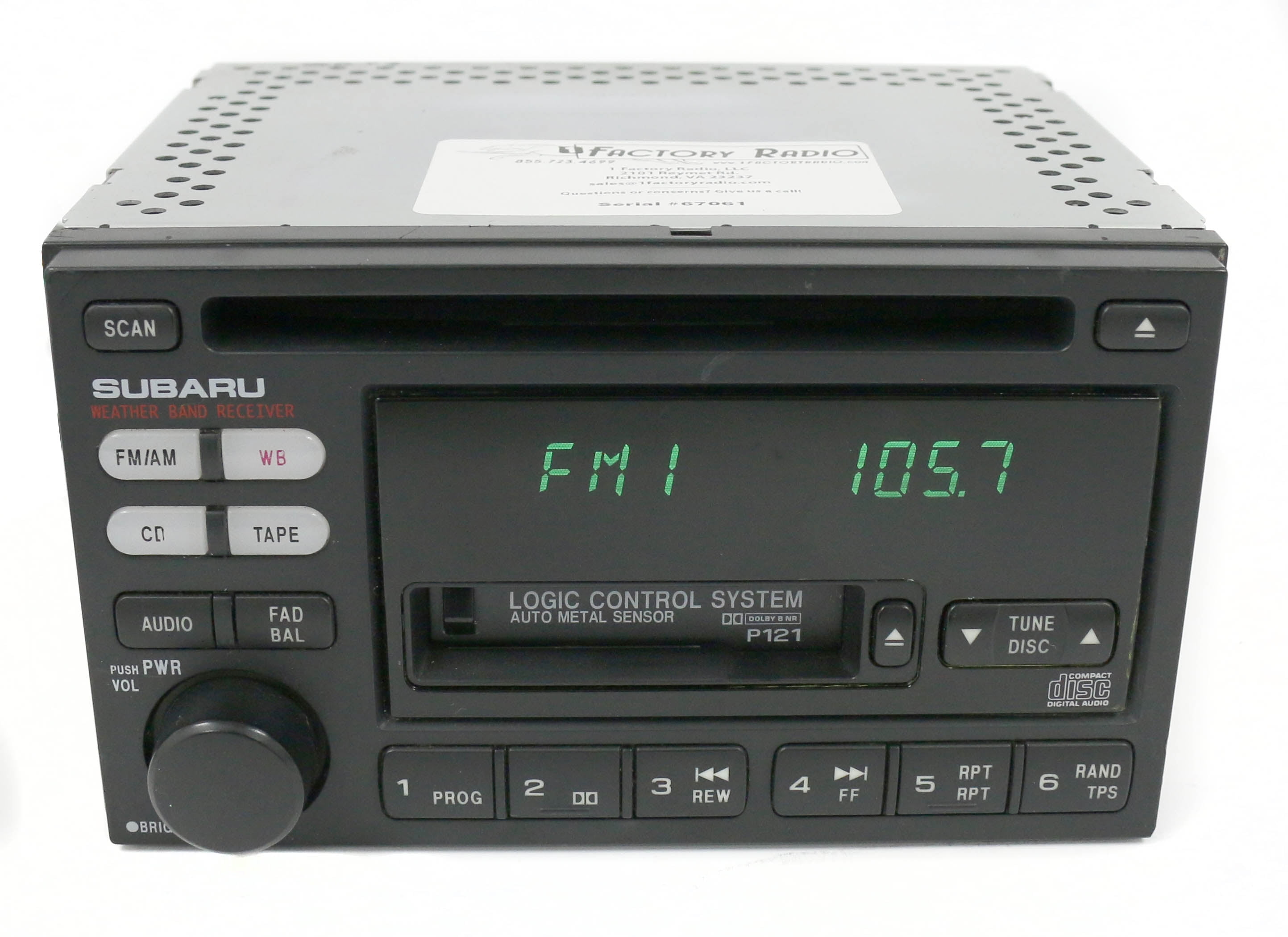 Restored 2000-02 Subaru Legacy AM FM Radio CD Cassette Player 86201AE12A Face P121 (Refurbished)