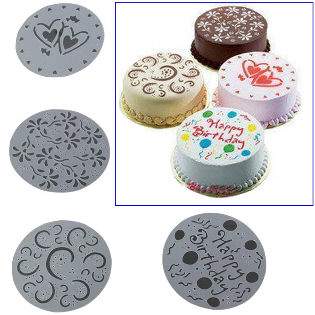 4 Pcs Set Cake Spray Mold Happy Birthday Flowers Heart Printed Pattern Stencils Cake Decoration Mould Bakery Tools Diy Walmart Com