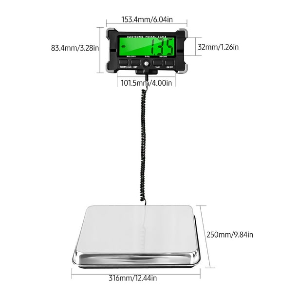 Abody 440 Lbs Balance postale électronique 0,05 kg Balance numérique  intégrée en acier inoxydable avec écran LCD rétroéclairé Balances  d'expédition avec arrêt automatique/maintien des données/tare/compte 