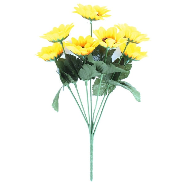 7 Têtes Artificielle Chrysanthème Marguerite Faux Bouquet de Fleurs Décoration Intérieure Jaune