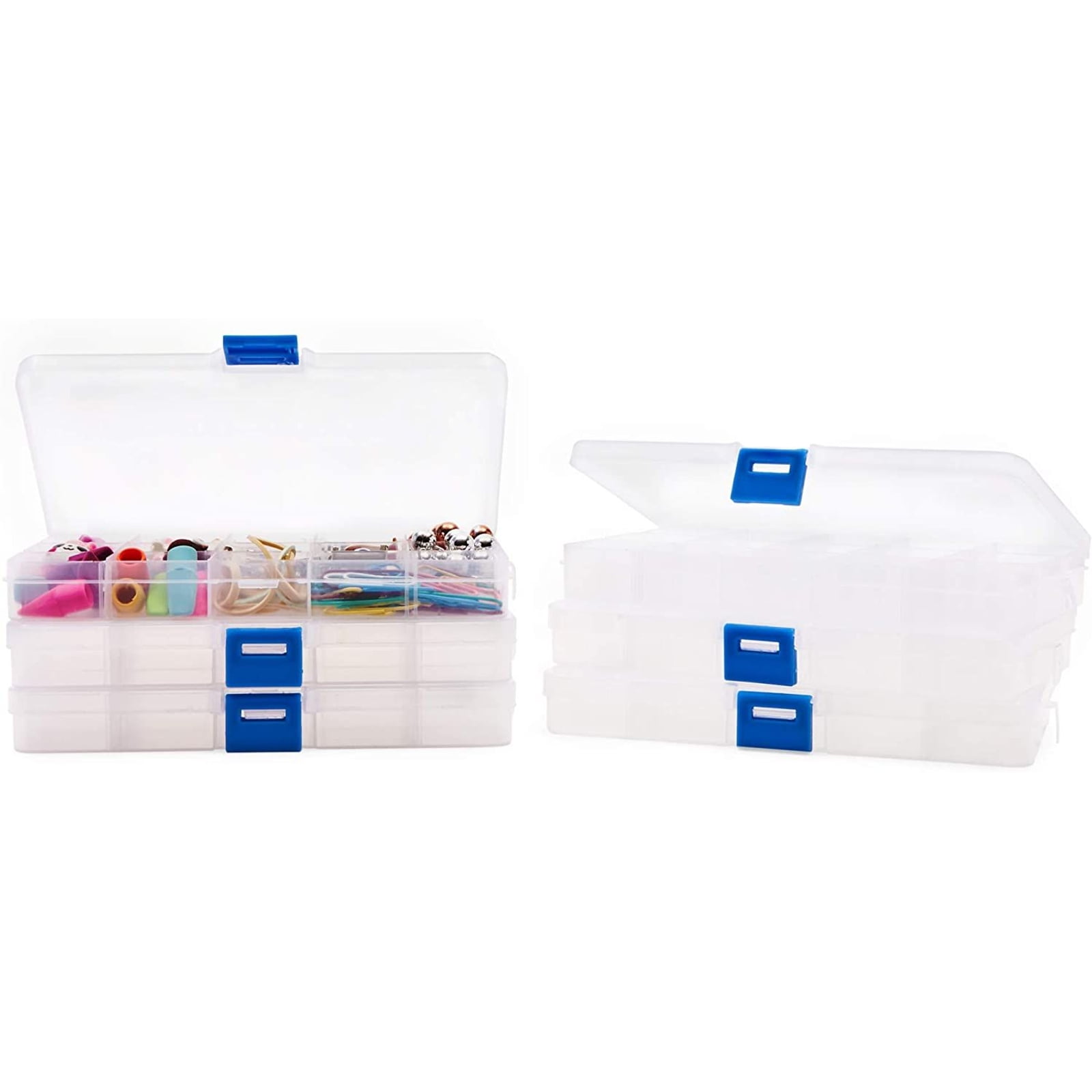 JIeGuanG Clear Jewelry Box Multi Colors 4 Pcs Plastic Adjustable Dividers Bead Earring Storage Organizer 