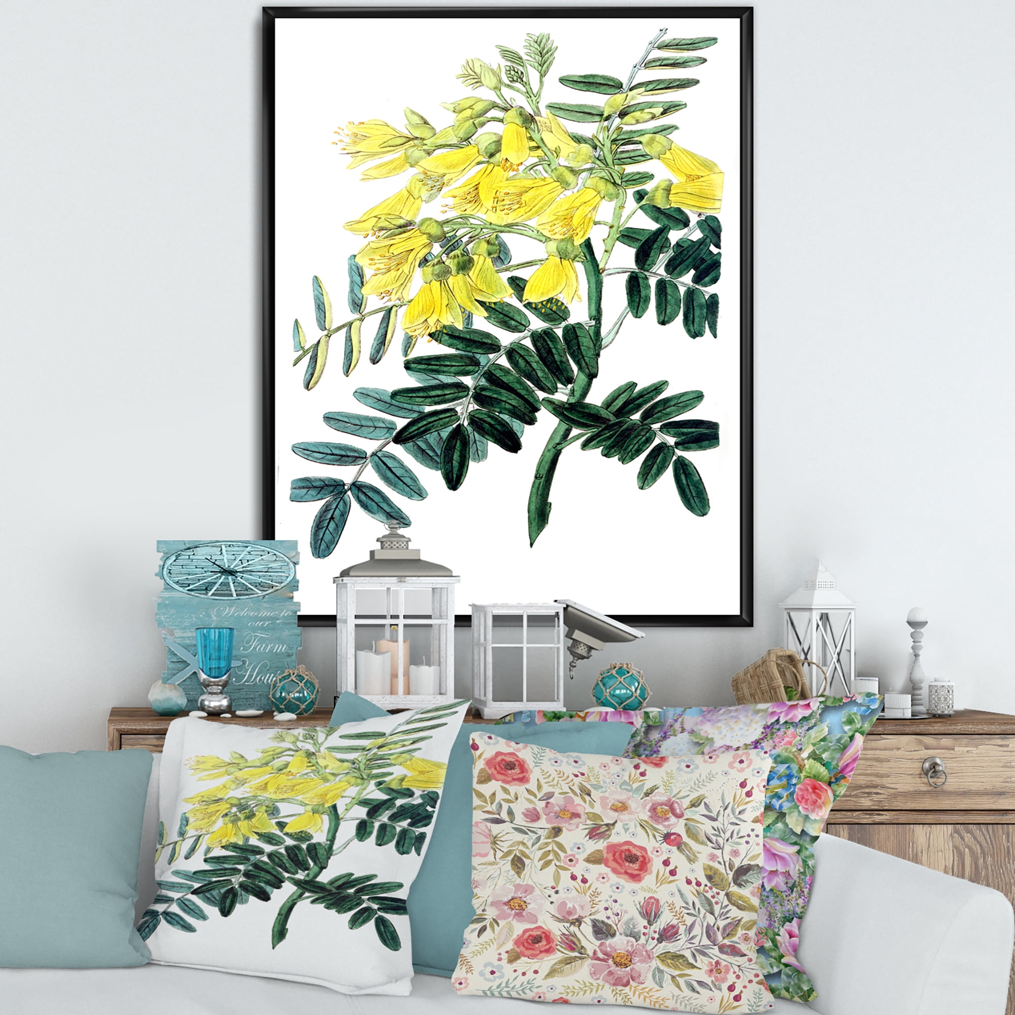 Ancient Yellow Flower II 16 in x 32 in Framed Painting Canvas Art Print, by Designart