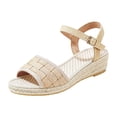 thumbnail image 4 of Rokment Women's Beach Espadrilles Wedge Sandals Breathable Comfortable Woven Linen Geometric Open Toe Ankle Strap Platform Low Heels Dressy Summer Shoes for Vacation Yellow Size 8, 4 of 5