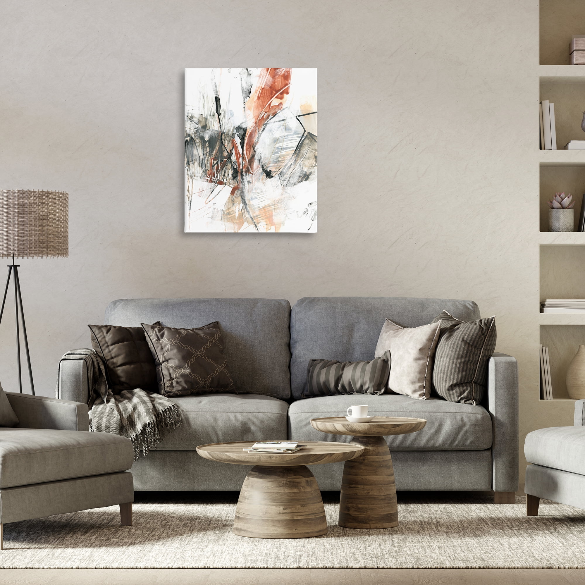 Stupell Industries Chaotic Terracotta & Grey Abstract Painting Wrapped Canvas Art Print Wall Art, 24 x 30