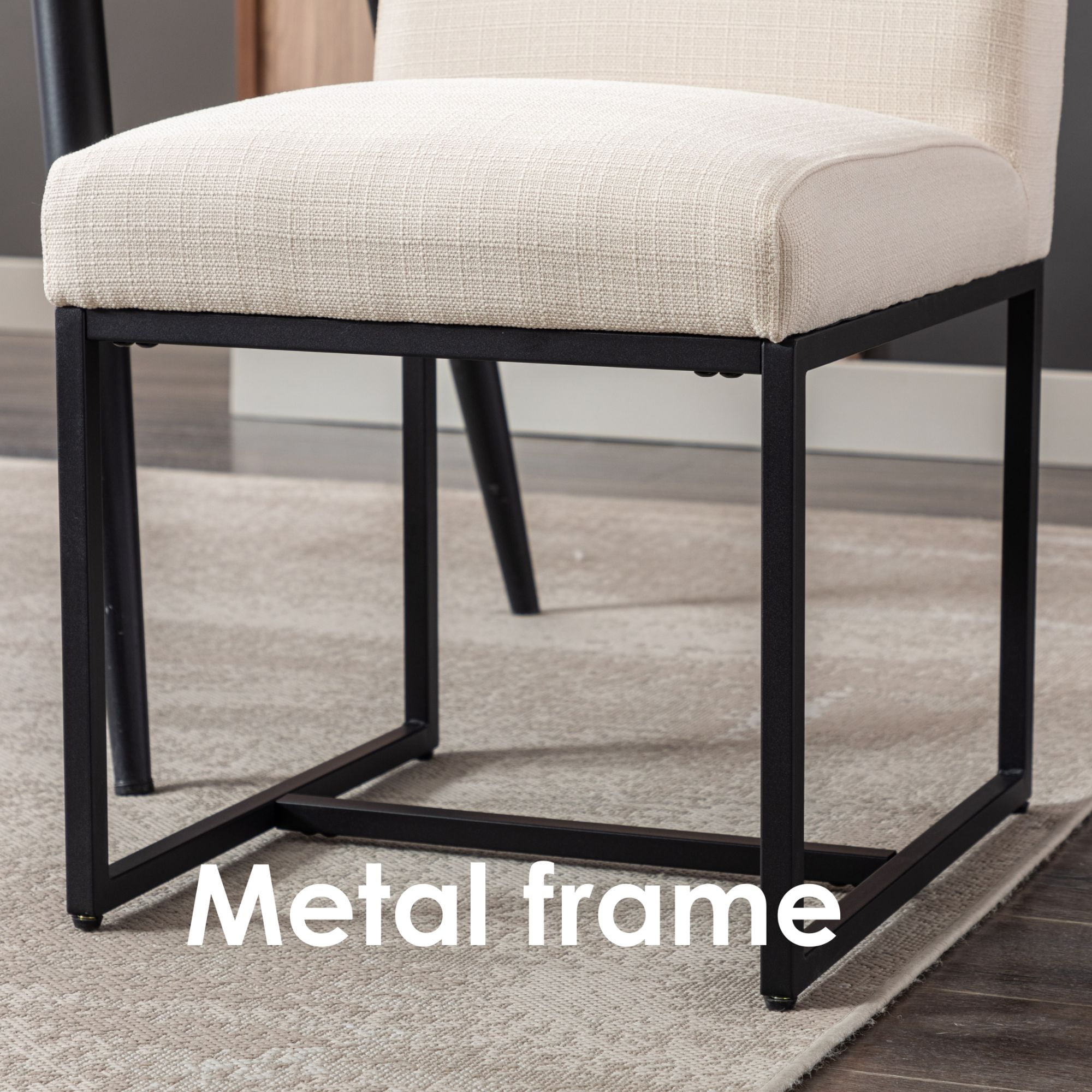 Dayalane Mid Century Modern Dining Chairs Set of 2, Beige Linen Upholstered Kitchen & Dining Room Chairs with Black Metal Frame, Armless Side Chairs for Living Room"