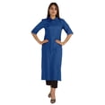 thumbnail image 1 of Moomaya Solid Rayon Kurta For Women bell Sleeve Drawstring Neck Long Ethnic Kurti, 1 of 7