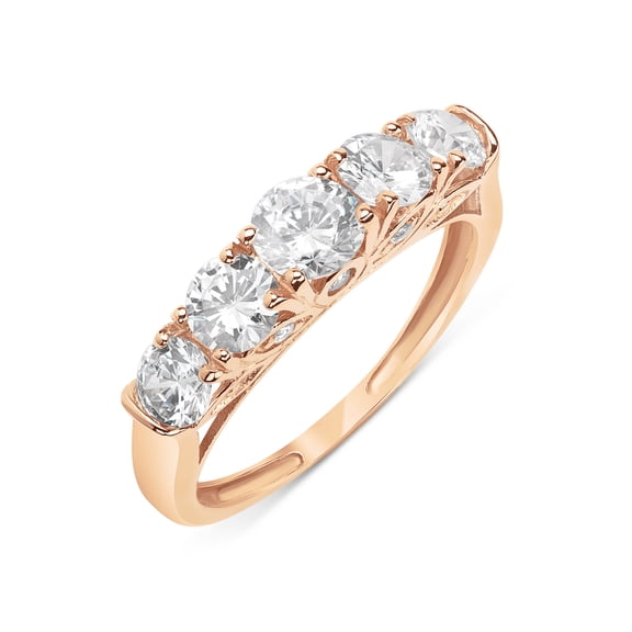 14K Yellow Gold, Rose Gold or White Gold Round 1.76 cttw CZ Five Stone Ring