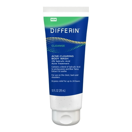 Differin Acne-Clearing Body Wash with 2% Salicylic Acid, Cream-to-Lather Cleanser, Back & Chest Acne Treatment, Daily Use, 10 oz