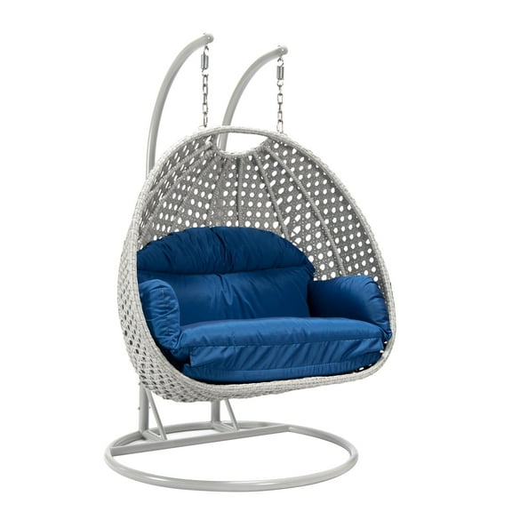 2 Person Hanging Egg Chair - Outdoor Wicker Swing Seat - Patio Porch Furniture