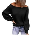 thumbnail image 2 of Wovilon Womens Oversized Off The Shoulder Tops Long Sleeve Waffle Knit Shirt O Neck Pullover Sweater, 2 of 5