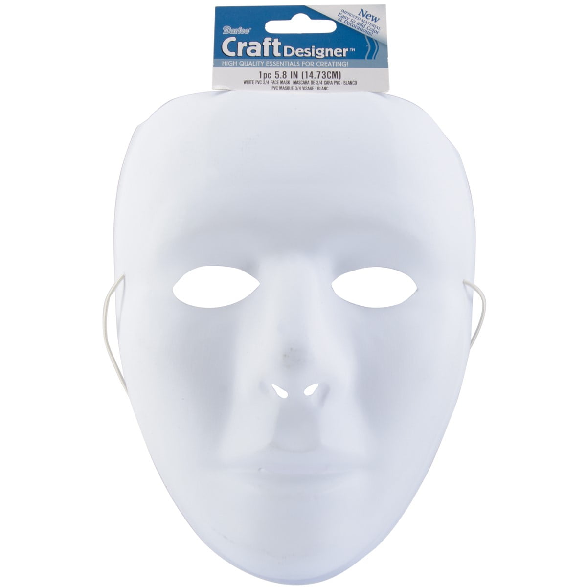 3/4 Face Craft Mask: Mens, White, 9.75 inches