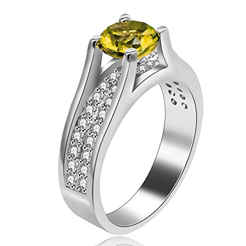 Details about   3.5ct Cushion 3 stone Yellow CZ Statement Engagement Wedding Ring 14k White Gold 