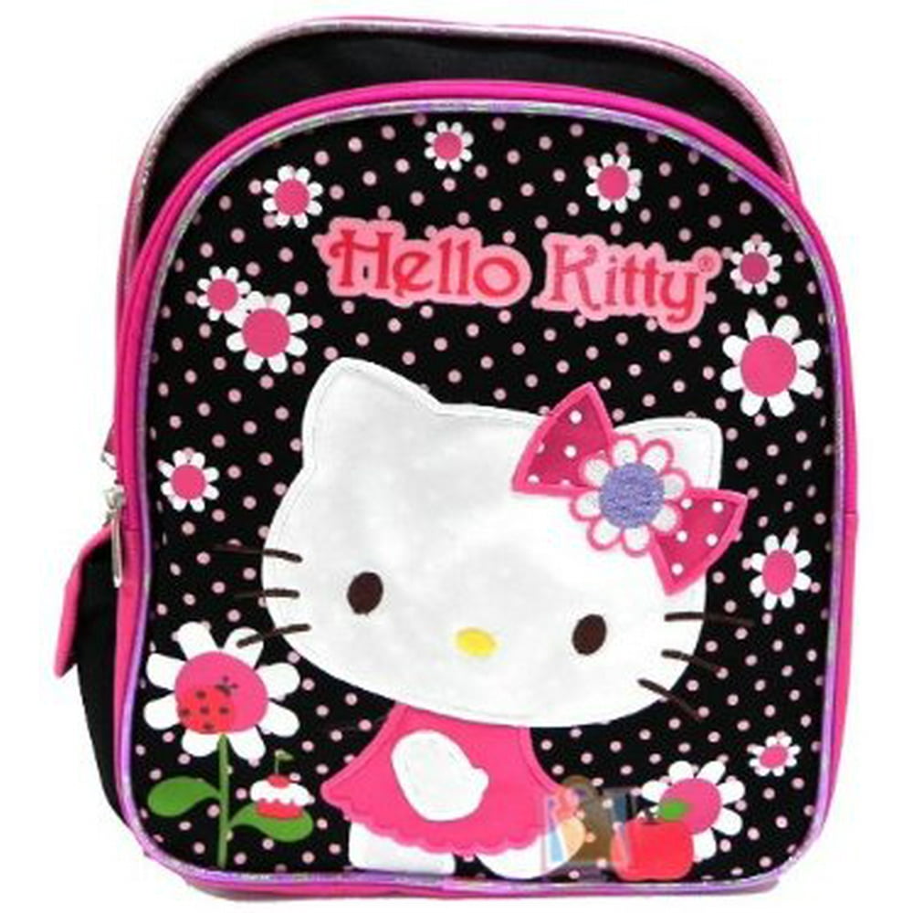 Hello Kitty Small Backpack Hello Kitty Flowers Black/Pink 12" New