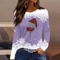 thumbnail image 2 of Women's Christmas Shirts Graphic Print Long Sleeve Crewneck Pullover Top Purple 3XL, 2 of 6