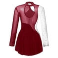 thumbnail image 6 of Aislor Women Sparkly Rhinestone Figure Skating Long Sleeve Lyrcial Ballet Dance Leotard Dress Burgundy XL, 6 of 7