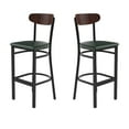 thumbnail image 2 of BizChair Set of 2 Commercial Barstools with 500 LB. Capacity Black Steel Frame, Walnut Finish Wooden Boomerang Back, and Green Vinyl Seat, 2 of 13