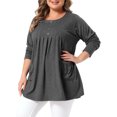 thumbnail image 6 of Agnes Orinda Women's Plus Size Tunic Top Crew Neck Long Sleeve Pleated Henley Button Decor Blouses with Pockets 2X Dark Grey, 6 of 8