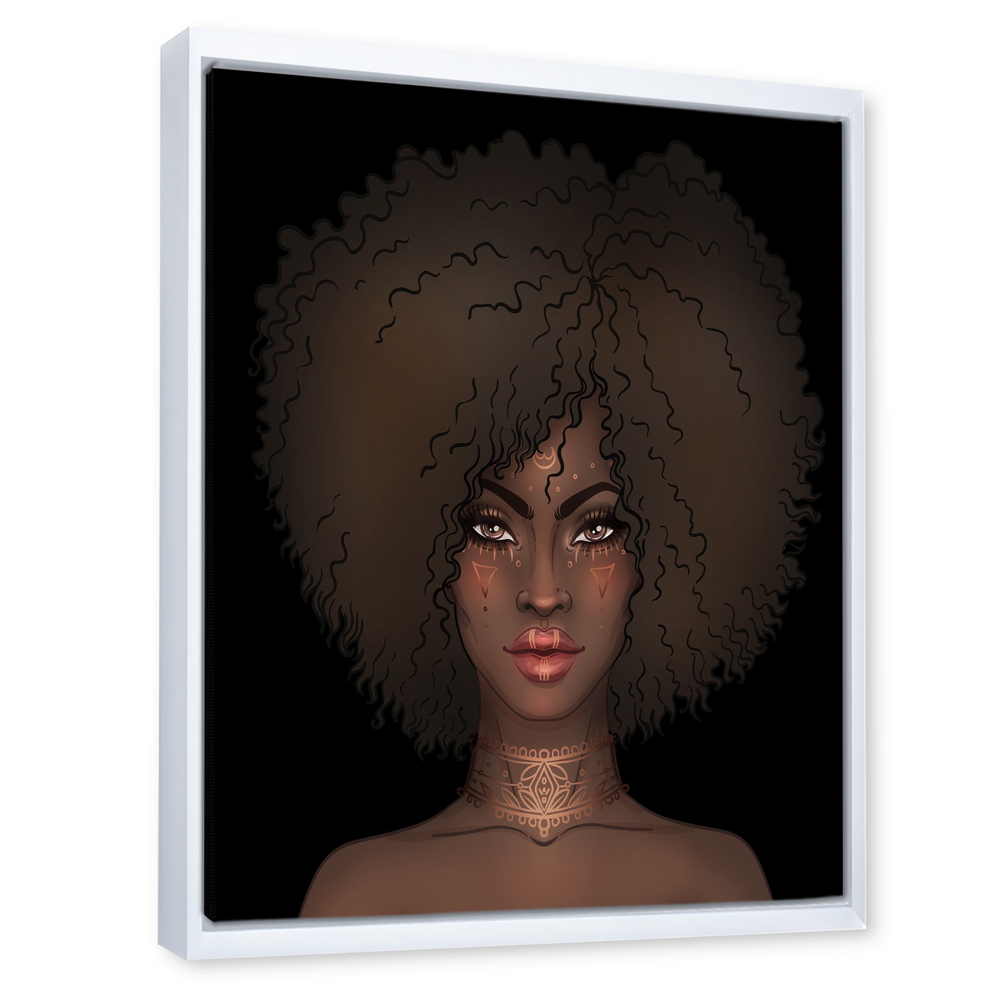 Designart 'Portrait of Afro American Woman III' Modern Framed Canvas Wall Art Print