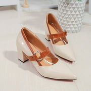 Newly Elegant Casual Middle Heel Mary Jane Shoes with 7cm Square Heel for Women