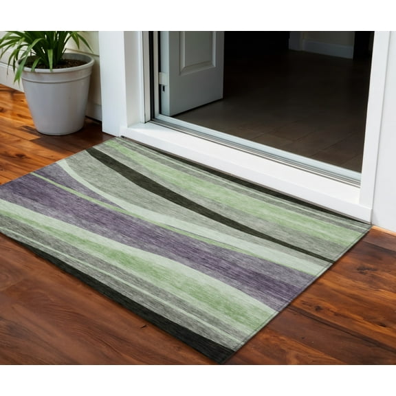 HomeRoots 603683 3 x 5 ft. Purple & Green Abstract Washable Indoor & Outdoor Rectangle Area Rug