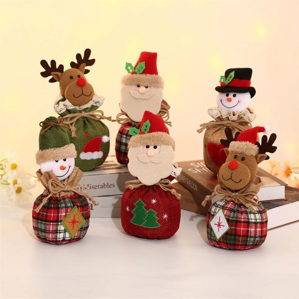 6 bolsas de regalo con cordón de Navidad, bolsas de regalo de manzana con diseño 3D, bolsa de dulces de Navidad para niños con cordones, bolsas de arpillera tejidas con franela Sailing Electrónica